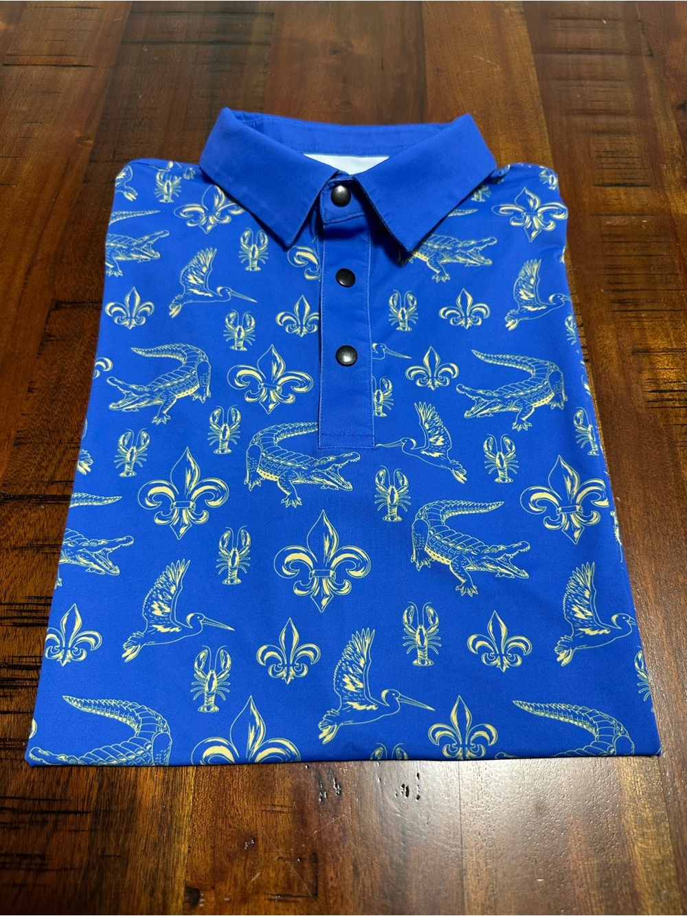 Men's Blue New Orleans inspired Golf Polo Shirt with Gold Accents